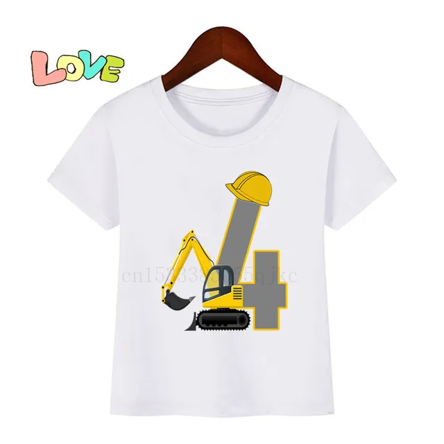 Baby Kids Cartoon Excavator Birthday Number Name Print T Shirt Children Birthday T-shirts Boy&Girl Funny Gift Tshirt Present 4