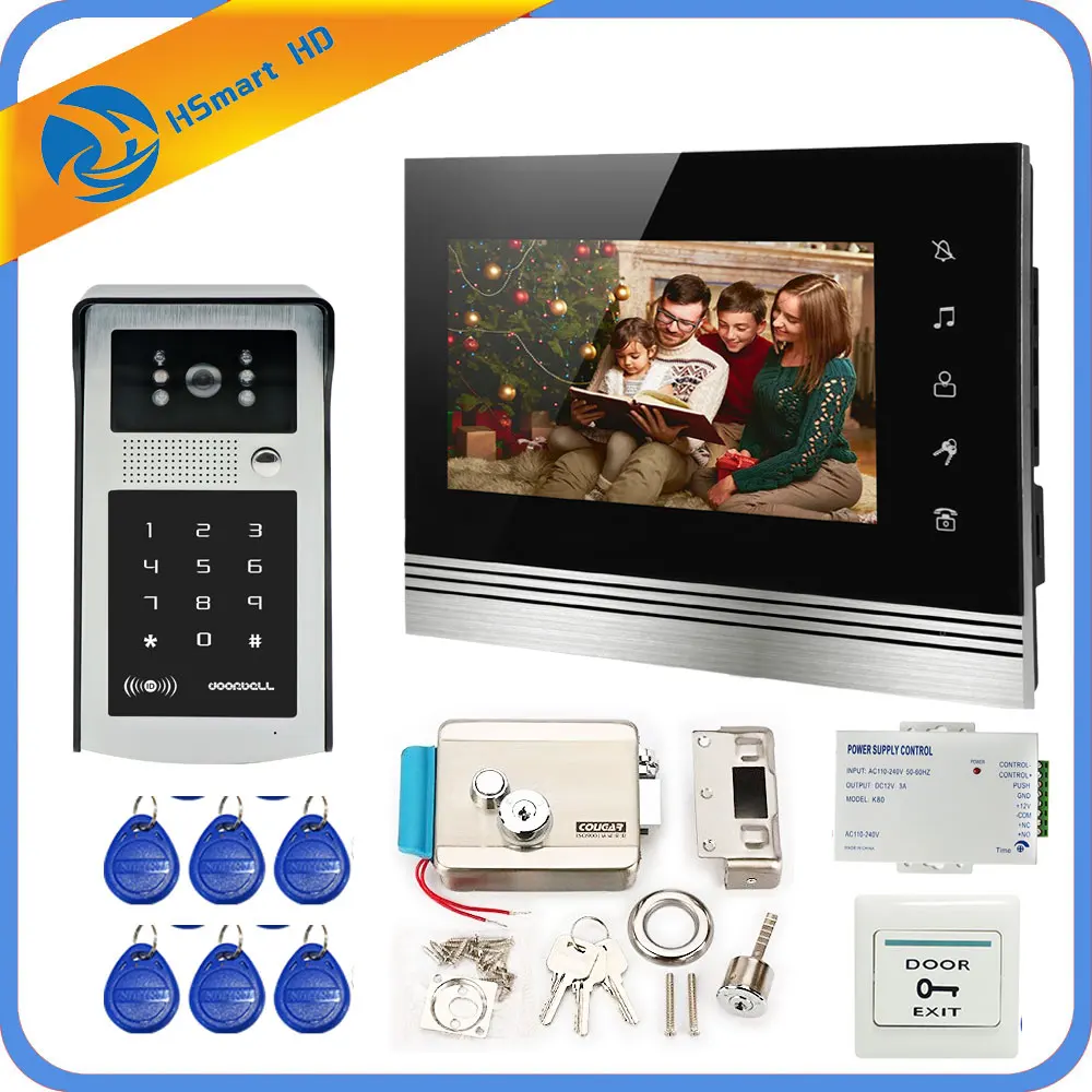 7'' Wired Video Door Phone System 1 Indoor Monitor HD Outdoor Camera Support RFID Password Unlock Visual Intercom Doorbell 7'' Wired Video Door Phone System 1 Indoor Monitor HD Outdoor Camera Support RFID Password Unlock Visual Intercom Doorbell