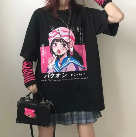 2021 летняя новая Милая футболка Kaeva Harajuku в японском стиле аниме эстетическая