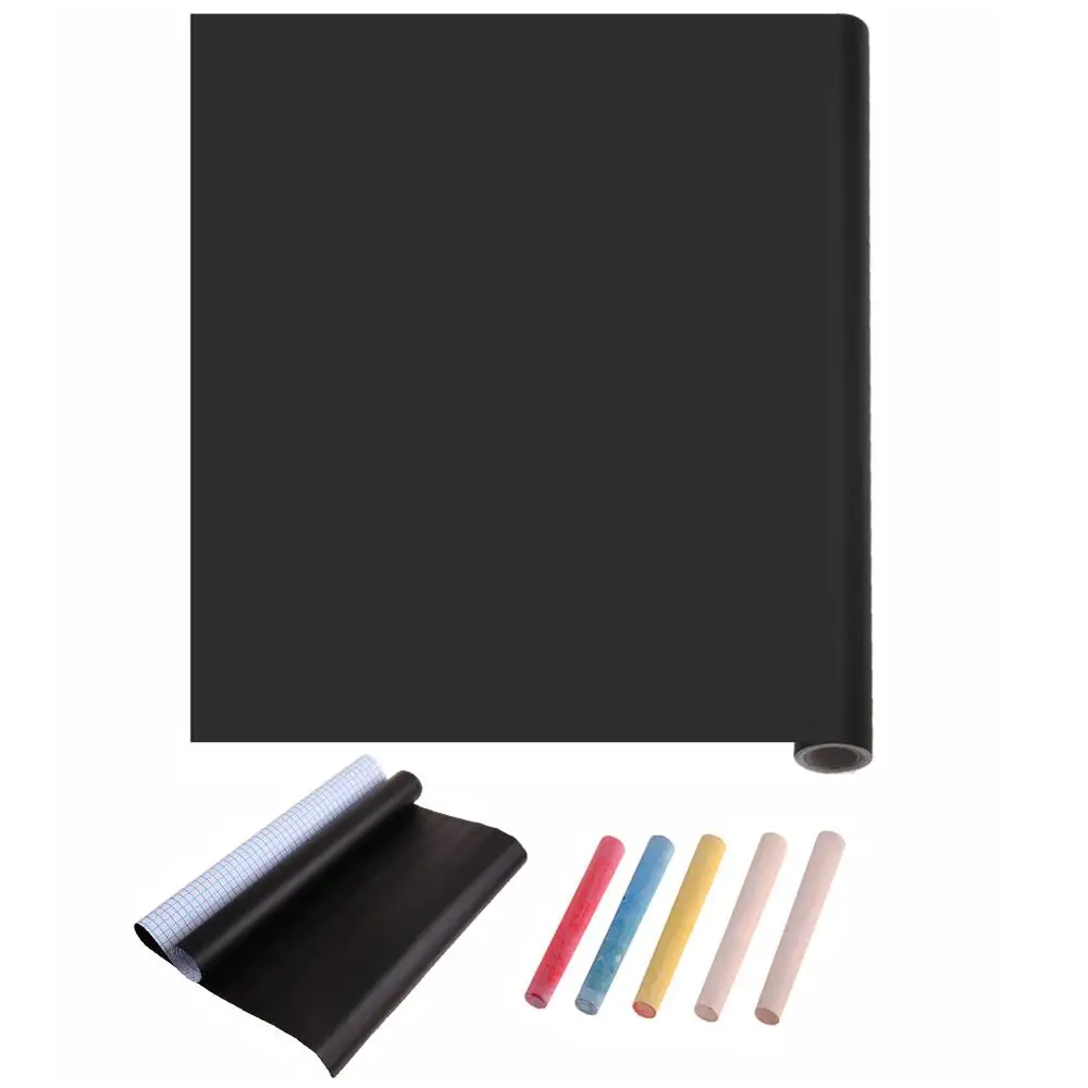 45*100cm PVC Waterproof Blackboard Sticker Movable Kid Graffiti Writing Board (Black) with 5xColorful Chalk Teaching Tool Supply