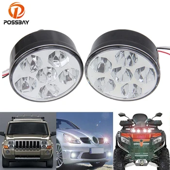 

POSSBAY 2Pcs Round Auto Car 4/6/9/15 LED DRL Driving Daytime Running Head Fog Light Lamp White