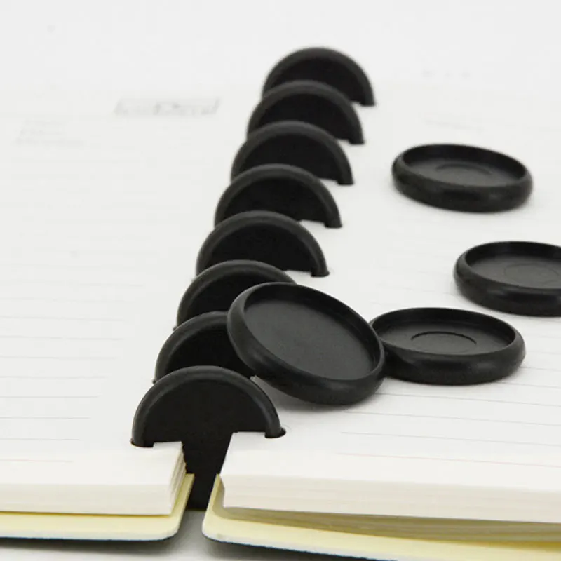 50pcs Black Mushroom Hole Button Binding Discs Plastic Loose-leaf Coil 360 Degree Foldable Arc T-shaped hole Office Supplies