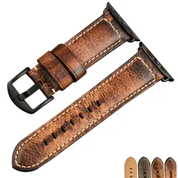 

pstray handmade retro Italian calfskin strap for apple watch 5 4 3rd generation retro leather strap, 44MM 42MM szie