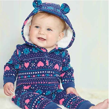 

New Baby Girl Boy Romper Lovely 3D Bear Long Sleeve Zipper Hooded Rompers Cotton Print Winter Autumn Newborn Baby Clothes 6-24M