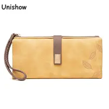 Unishow Резные листья длинный женский кошелек большой емкости женский кошелек брендовый дизайнерский кожаный кошелек женский телефон клатч кошелек монета