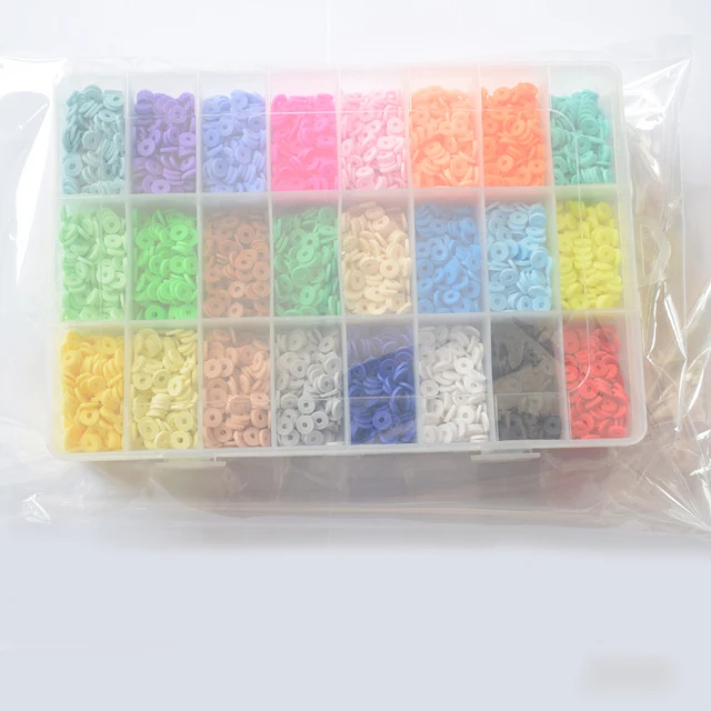 7200Pcs 24 Colors 6mm Flat Round Polymer Clay Discs Loose Spacer Beads for DIY Jewelry Making Craft Bohemian Bracelet 3