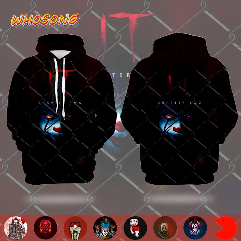 

Darry is calling It: Chapter Two WHOSONG 2019 gory movie 3D Hoodies long sleeve Art gothic Men streetwear funny clothes