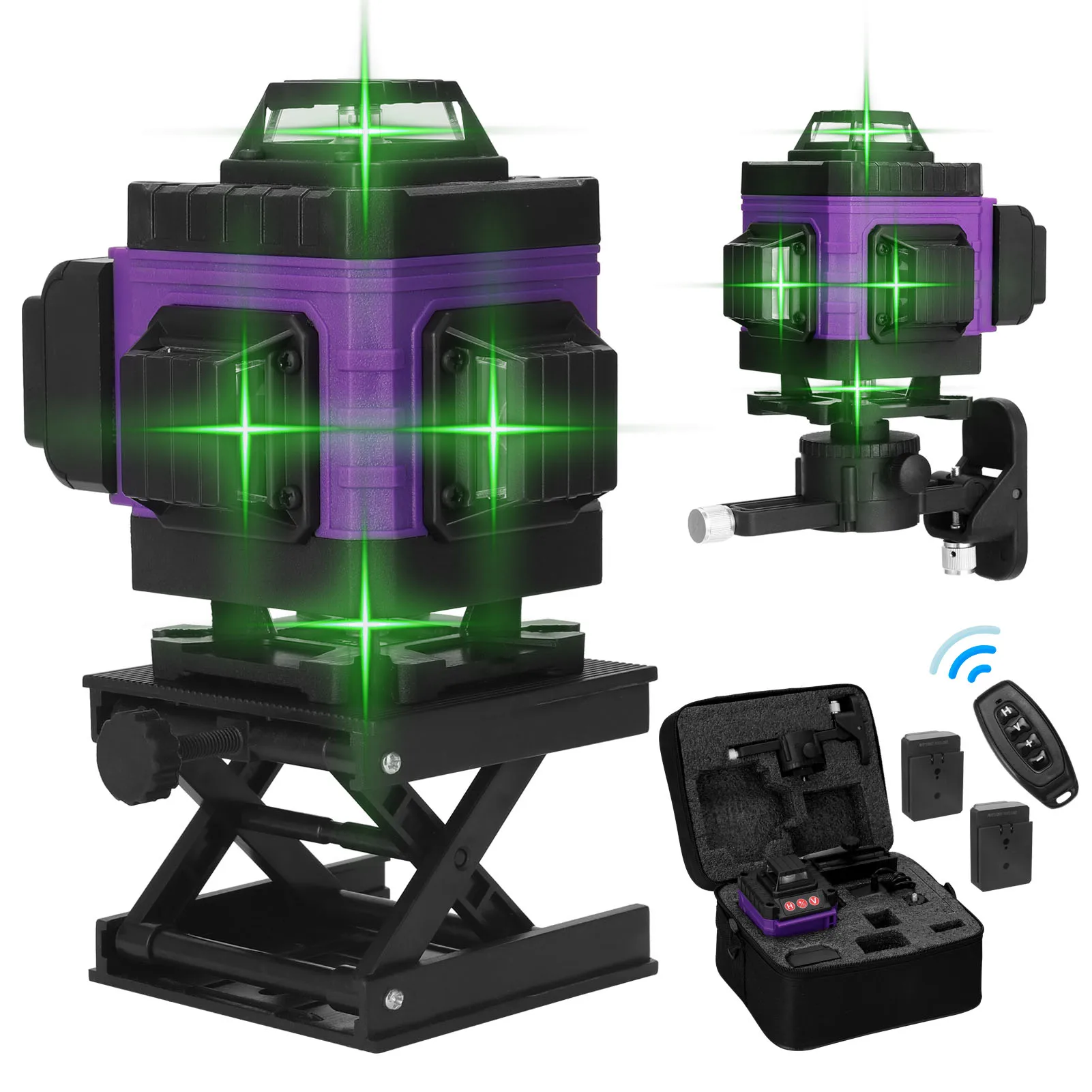 Laser Level Green Beam 2D 8Lines 4D 16Lines Laser Level Tool Vertical Horizontal Lines with 3° Self-leveling Function Cross-Line