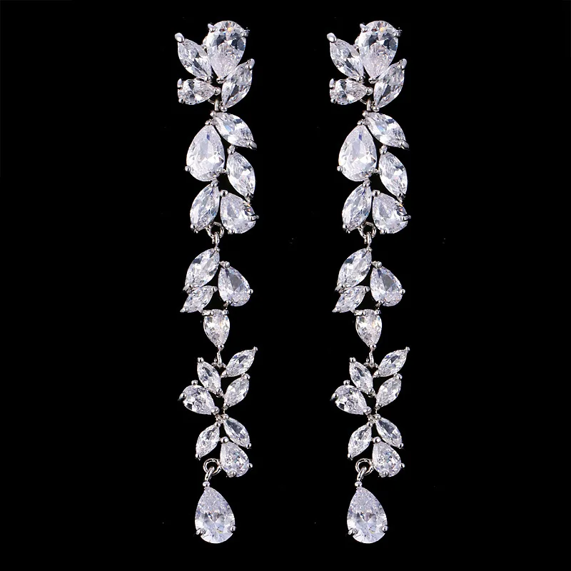 Cubic Zirconia Bridal Wedding Jewelry Zircon Dangle Earrings Wedding