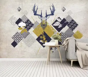 

CJSIR Custom Wallpaper Mural Nordic Minimalist Modern Triangle Geometry Deer Head TV Mural Background Wall Papel De Parede
