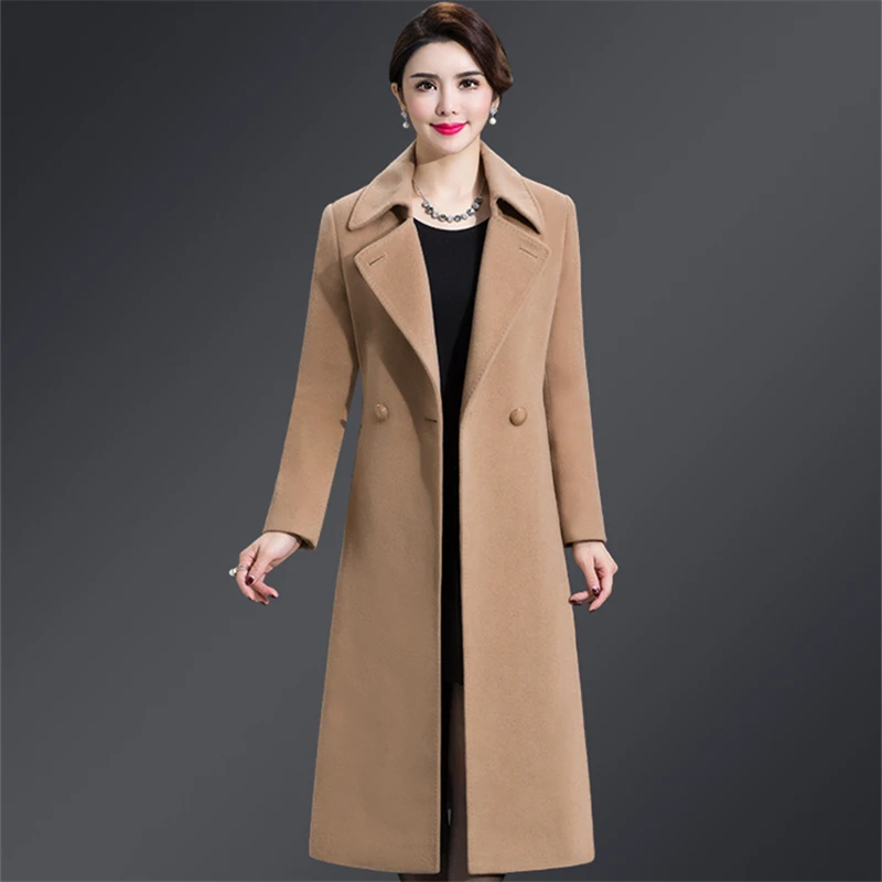 

Plus Size 5XL Wool Jacket Women Elegant 2019 Autumn Winter Long sleeve Double Breasted Long Woolen Coat Female Wool Blends Coat
