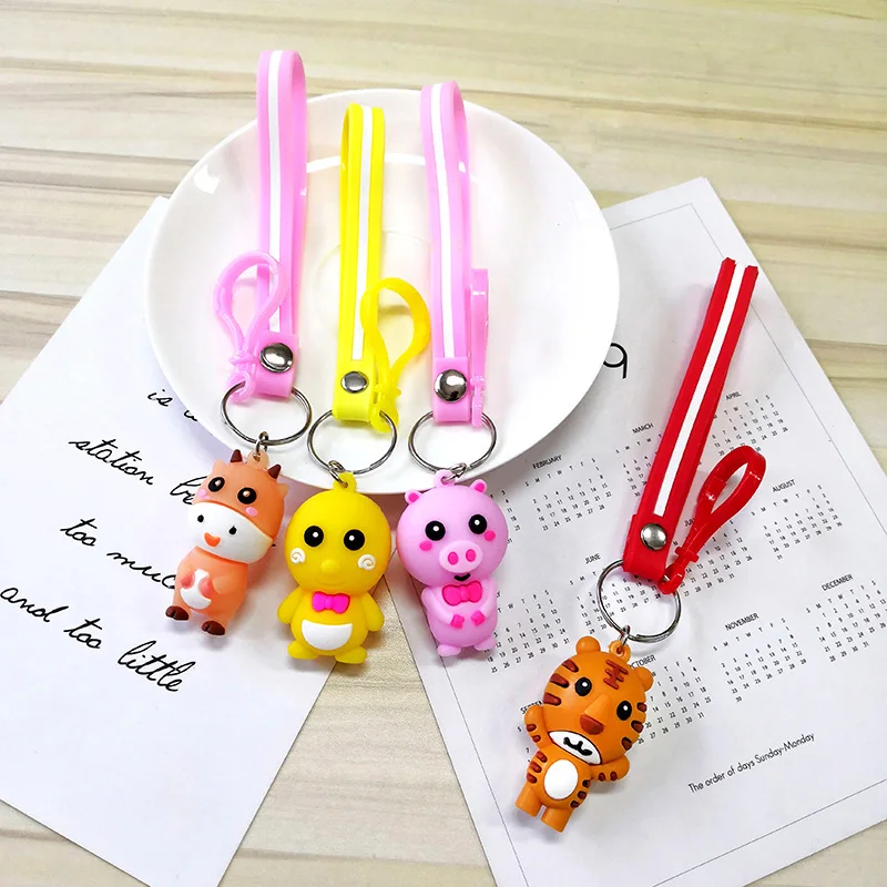 

New pvc Zodiac Dolls Keychain Puppy, Monkey, Mouse, Tiger Animal Keychain Pendant Lady Bag Car Key Alloy Jewelry