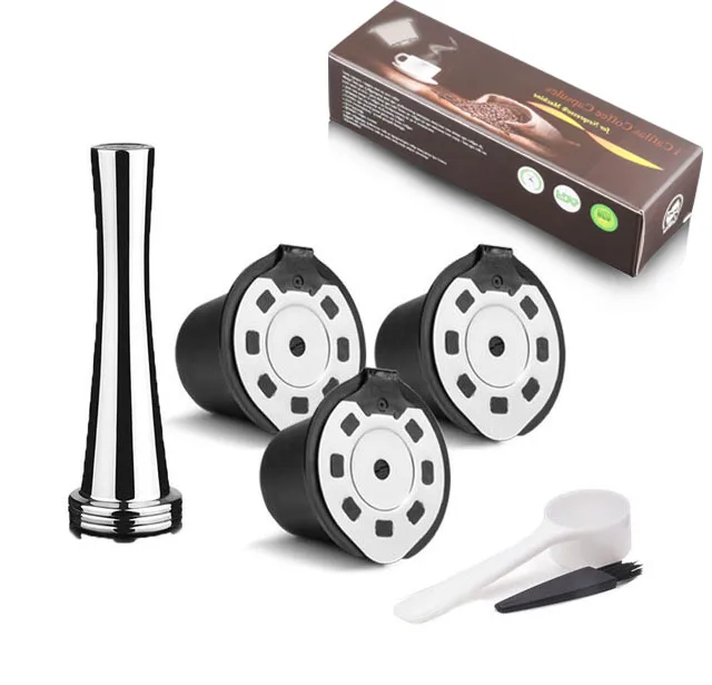 Новая версия Crema Nespresso из нержавеющей стали многоразовые кофейные капсулы трамбовочные кофейные капсулы для машины Nespresso - Цвет: 3capsule 1 tamper