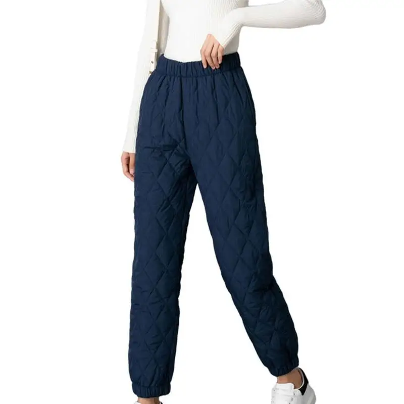 Women Winter Warm Down Cotton Pants Padded Quilted Trousers Elastic Waist Casual Trousers