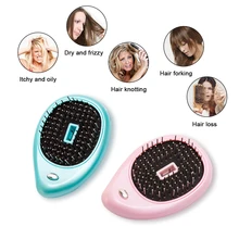 Портативная электрическая Ионная Щетка для волос, выпрямитель для волос, расческа с отрицательными ионами, Антистатическая Массажная мини-расческа для волос без аккумулятора