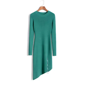 

Vadim Direct Selling Full Dress Women Plus Size 65% Wool Knit Dress 2019 New Irregular Split Zipper Long Sleeve Bag Hip Female