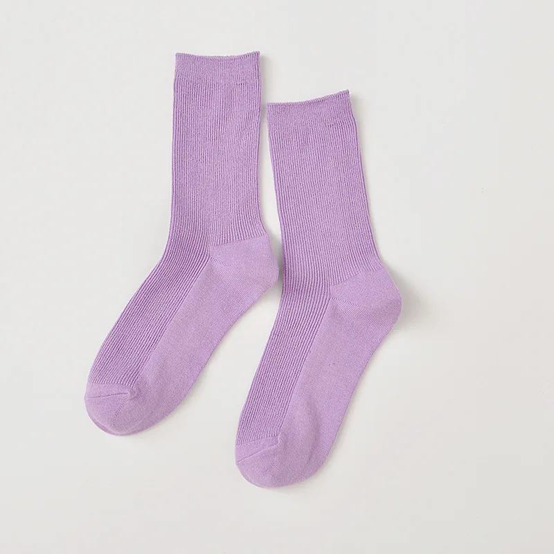 Новые цветные красочные Harajuku стиль ретро женские хлопчатобумажные забавные носки однотонные яркие цвета фиолетовый синий желтый розовый дизайнерские рождественские носки - Цвет: grey violet
