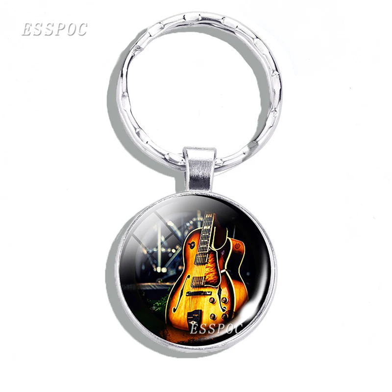 

Guitar Music Glass Pendant Guitar Keychain Key Ring Musical Instrument Jewelry Music Lover Teacher Student Gift
