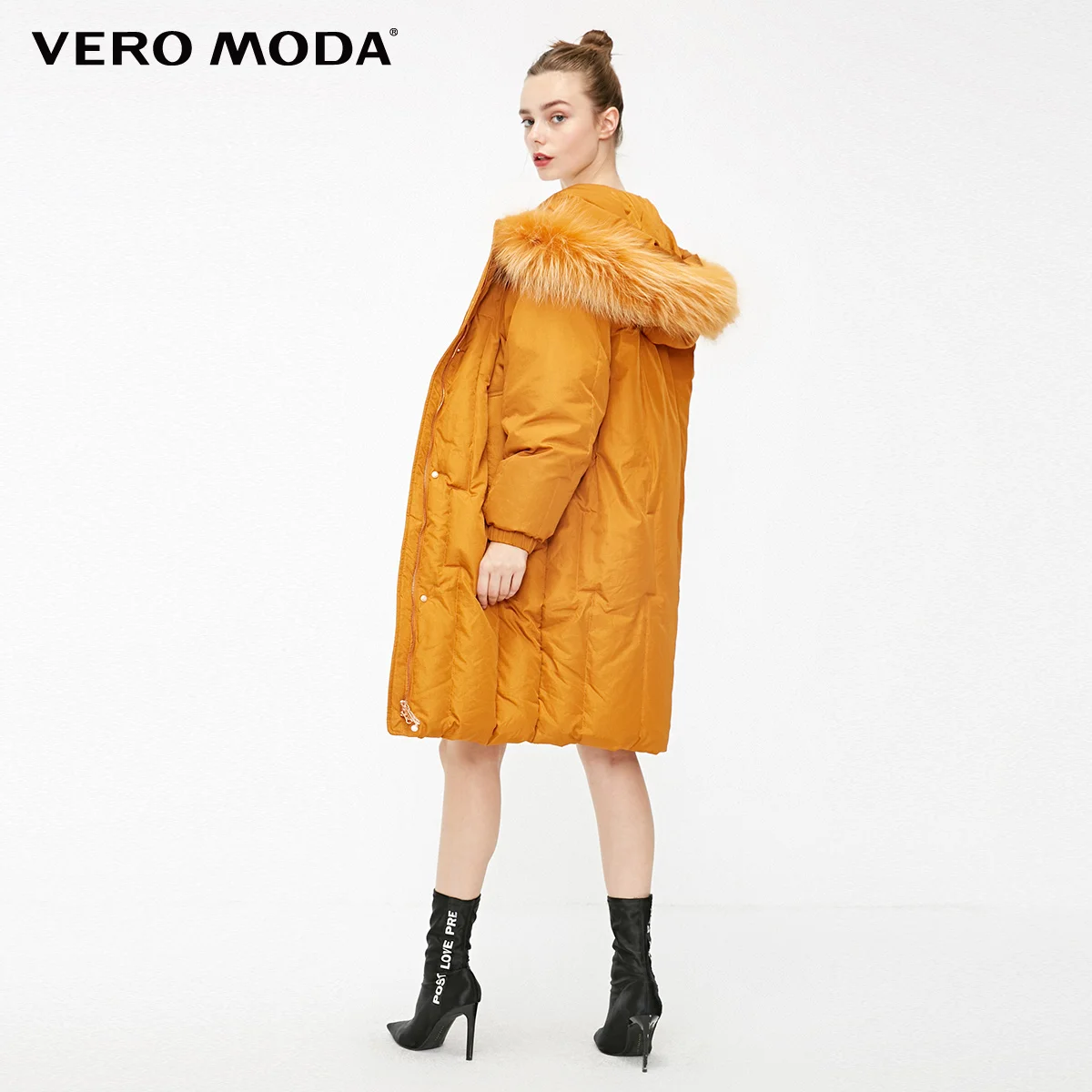 Vero Moda пуховик средней длины с капюшоном со съемным мехом енота средней длины куртка-парка | 318412536