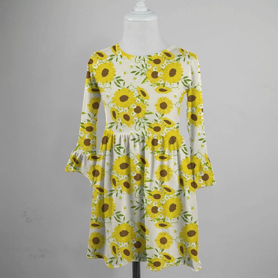 Сезон весна-лето; детская одежда для маленьких девочек; молочный шелк; Хлопок; Подсолнух; горчичное платье с оборками; изысканное цветочное Платье До Колена