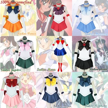 

Sailor Moon Sailor Venus sailor neptune Mars Cosplay Costume Women Halloween Fancy Dress Gloves Choker headband School Uniform