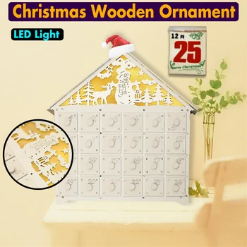 

Christmas Wooden Ornament with LED Light Countdown Advent Calendar Christmas Ornament Gift Festival Decoration Party Home