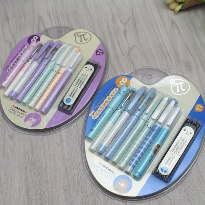 14pcs/lot Cute Kawaii Colored Fountain Pen Set With Erasable blue Ink Sac for Kids Gift Korean Stationery Office School Supplies nyoni professional watercolor pencils set 12 24 36 48 72 100 colored pencils water soluble color pencils with brush and metal box art supplies for children students artists adults for drawing sketching painting coloring books