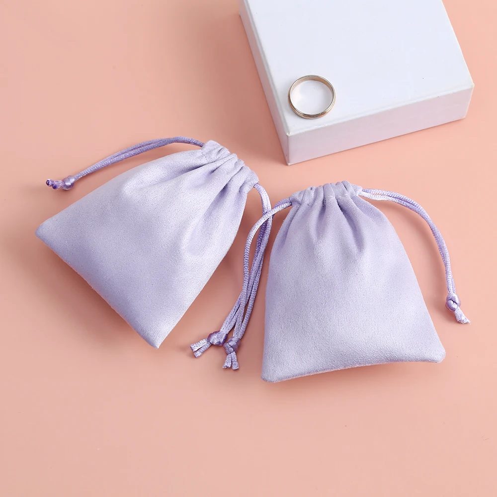 50 Small Jewelry Bags Purple Jewellery Packaging Drawstring Bags Skincare  Package Pouches Flannel Suede Velvet Wedding Favor Bag - AliExpress