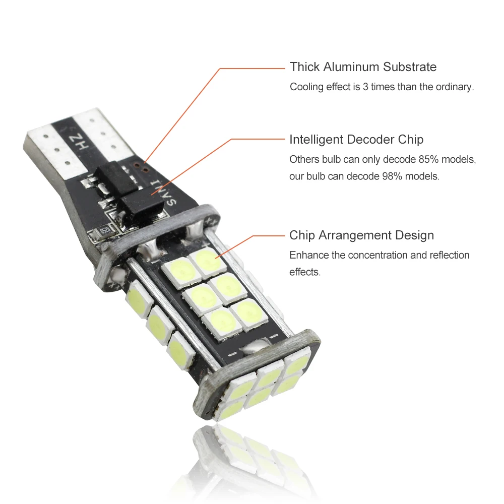 W16W LED achteruitrijlicht, OUSHI T15 921 912 915 902 904 906 Back-up achteruitrijlicht Canbus Foutloos Extreem helder 10 SMD 2835 Chipset 12V 6500K Xenon Wit (2 stuks