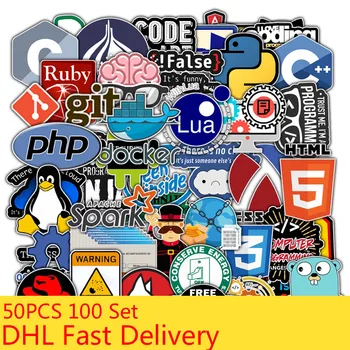 

50PCS One Pack 100 Set Programming Stickers For On The Laptop Fridge Phone Skateboard Travel Suitcase Waterproof Sticker