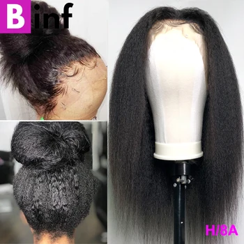 

BINF Kinky Straight Wig Pre Plucked Glueless Lace Front Human Hair Wigs Brazilian Remy Human Hair Wigs For Black Women Color 1B