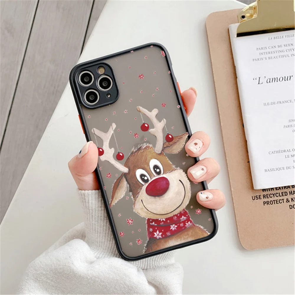 USLION Cute Christmas Santa Claus Elk Phone Case For iphone 11 12 13 Pro Max Mini XR Xs Max 7 8 Plus Hard PC Protection Cover iphone 13 phone case