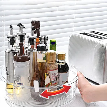 

Rotating Desktop Storage Tray Multifunctional Transparent Storage Tray Kitchen Storage Box HYD88