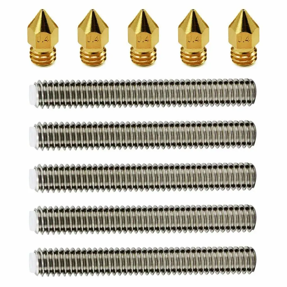 

5pcs Brass Extruder Nozzle Print Heads +5pcs M6 X 30mm Stainless Steel Teflon Nozzle Throat For Anet A8 Mk8 Reprap 3d Printers