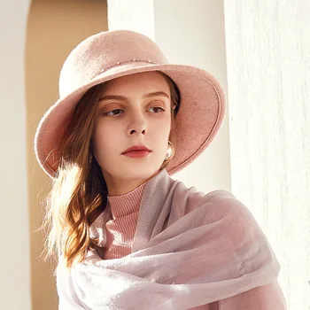 

H7676 Women Fedoras Hat Female Simple Pure Solid Warm Sunscreen Cap Ladies Church Tea Party Autumn Winter Casual Elegant Hats