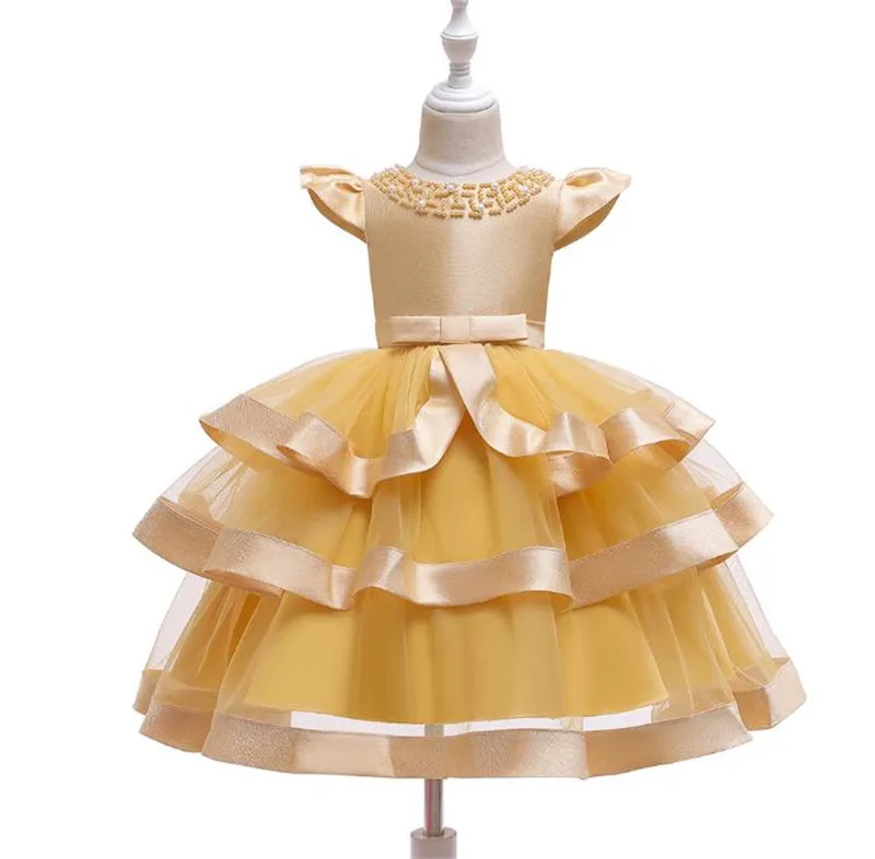 SexeMara/рождественское платье для девочек, костюм детские платья детское вечернее платье маленькой принцессы, праздничное платье 3, 4, 5, 6, 7, 8 лет - Цвет: Золотой