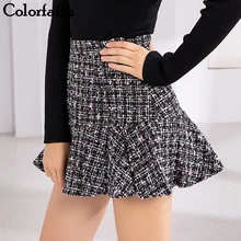 Colorfaith Женская шерстяная мини-юбка осень зима оборки русалка винтажная клетчатая короткая юбка с высокой талией Femininas SK3660