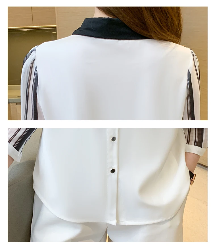 Blusas Mujer De Moda 2021 New Striped Blouse Women Summer Button Chiffon Women Shirt Turn Down Collar Woman Clothes Tops Femme