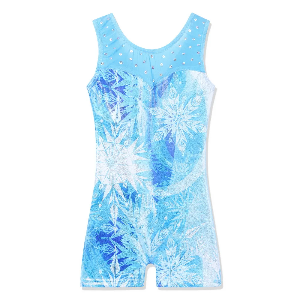 BAOHULU Sleeveless Girls Ballet Dance Leotard Blue Snowflake Gymnastics Leotard Children Training Performance Biketard Bodysuits