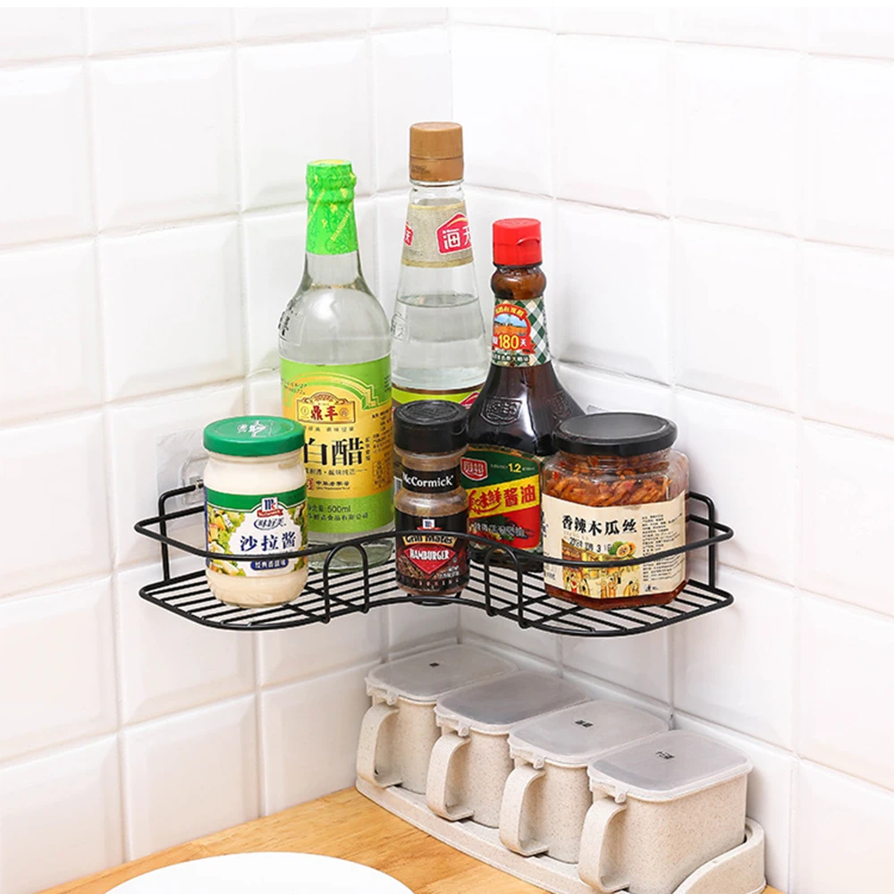 Bathroom Accessories Punch Free Corner Bathroom Shelf Bathroom Fixtures Wrought Iron Storage Rack Kitchen Tripod Wall Shelf