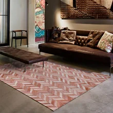 Оранжевый розовый клетчатый полосатый Роскошный Ковер пэтчворк из воловьей кожи, большой размер, американский стиль, настоящая коровья кожа, декоративный ковер