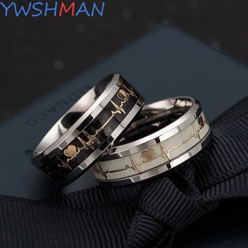 Luminous ECG Ring Stainless Steel  Promise Heartbeat  Glowing Jewelry for Men Women 1