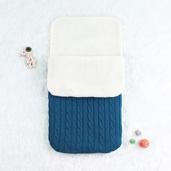 

Baby Sleeping Bag Envelope Winter Autumn Kids Sleepsack Footmuff For Stroller Knitted Sleep Sack Newborn Swaddle Knitted Blue