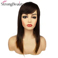 StrongBeauty длинные прямые парики женские синтетические парики с челкой волосы натуральные парики