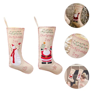 

2pcs Christmas Sock Shaped Gift Bag Xmas Socks Pendant Scene Layout Pendant