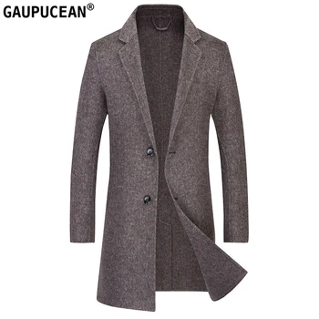 

68% Wool 32% Polyester High Quality Warm Man Wool Long Coat Single Breasted Male Woollen Solid Men Double-faced Woolen Overcoat