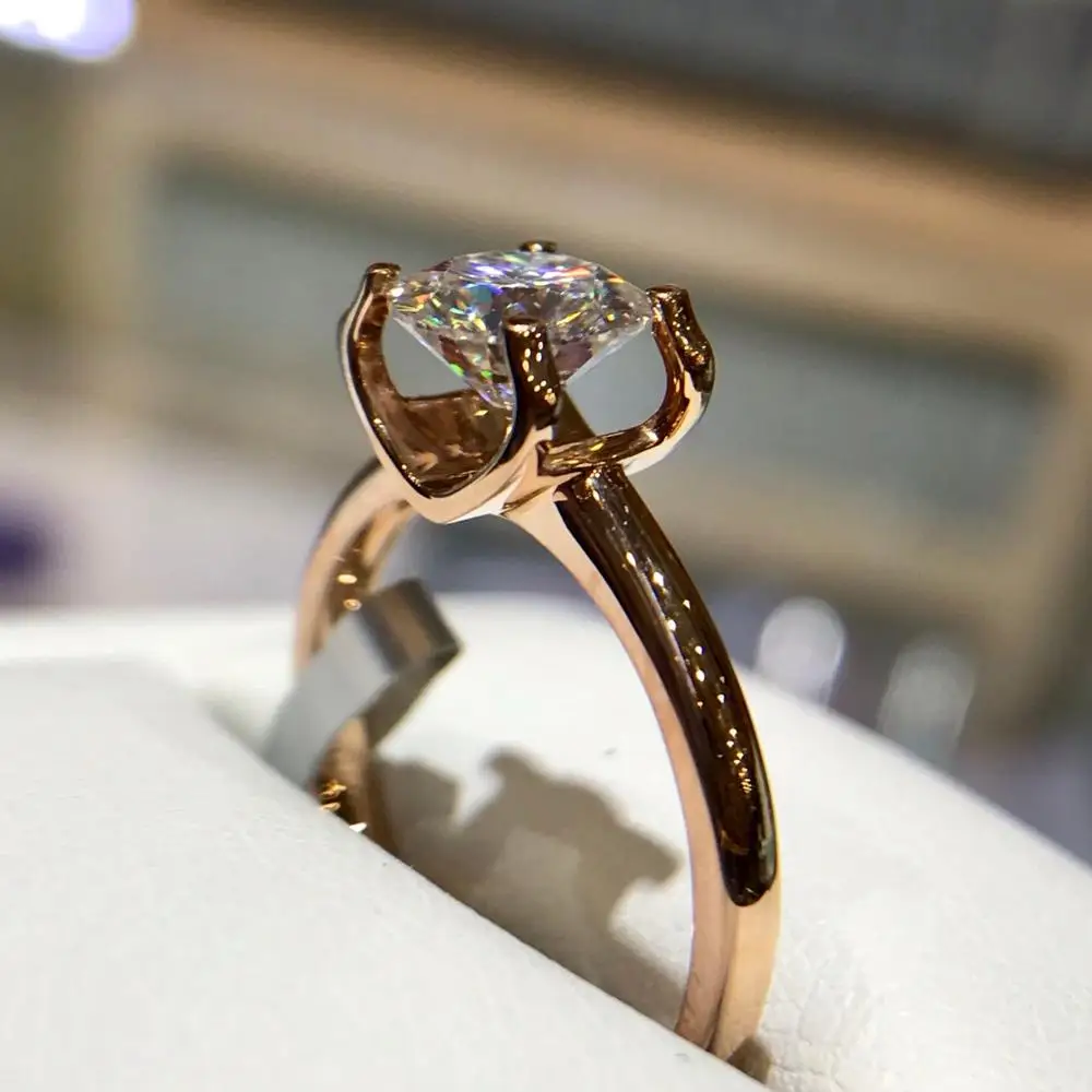 

Pure 18K Rose Gold Ring 1ct 2ct 3ct VVS1 Classic design 4 claws Moissanite Ring Wedding jewelry Anniversary Ring round cut