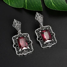 Модные женские серьги в стиле панк с красным кристаллом и стразами в стиле ретро, винтажные вечерние серебряные серьги с металлической подвеской, ювелирные изделия из меди