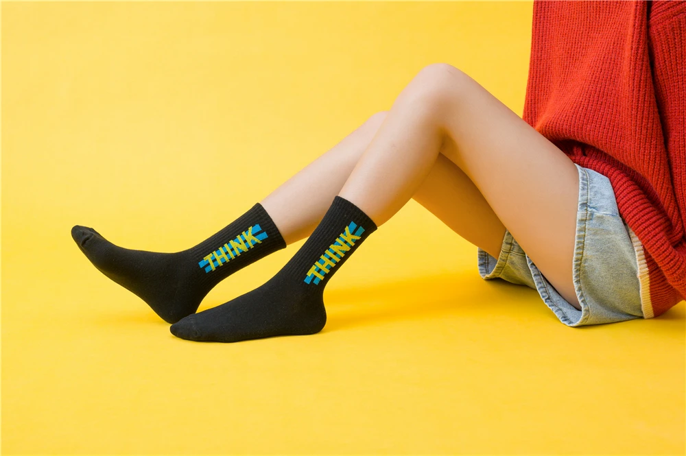 Women's Funny Words Loved Think Drink Sleep Play Lettered Striped Art Socks Couples Skateboard Hipster Street Dance Harajuku Sox