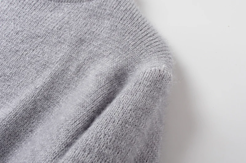Вязаный свитер женский джемпер зима Новая мода o-образным вырезом сплошной Повседневный Толстый Пуловер из мохера Модный Фиолетовый Топ